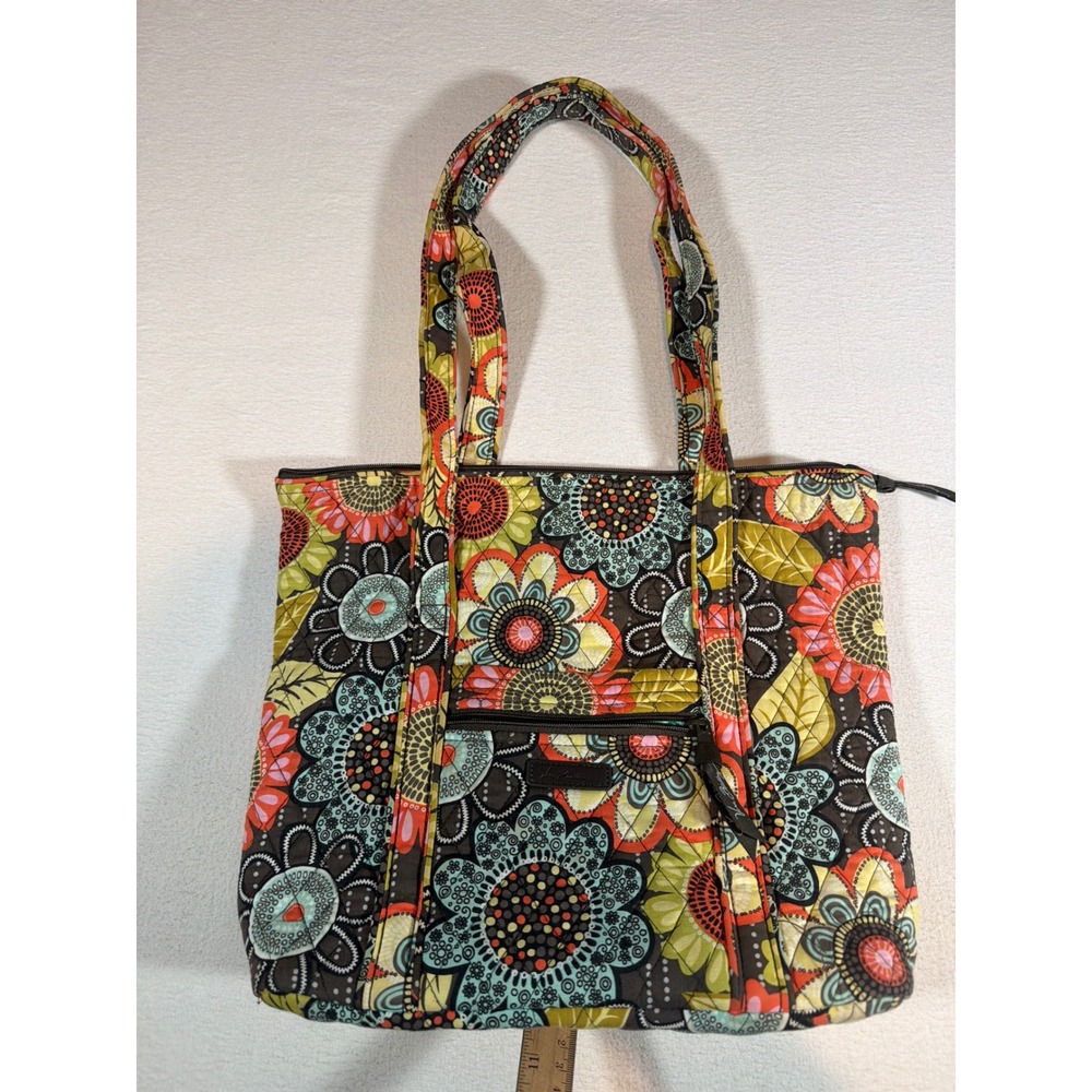 Vera Bradley Folkloric Quilted Cotton Tote Bag Floral Shoulder Bag Brown Multi